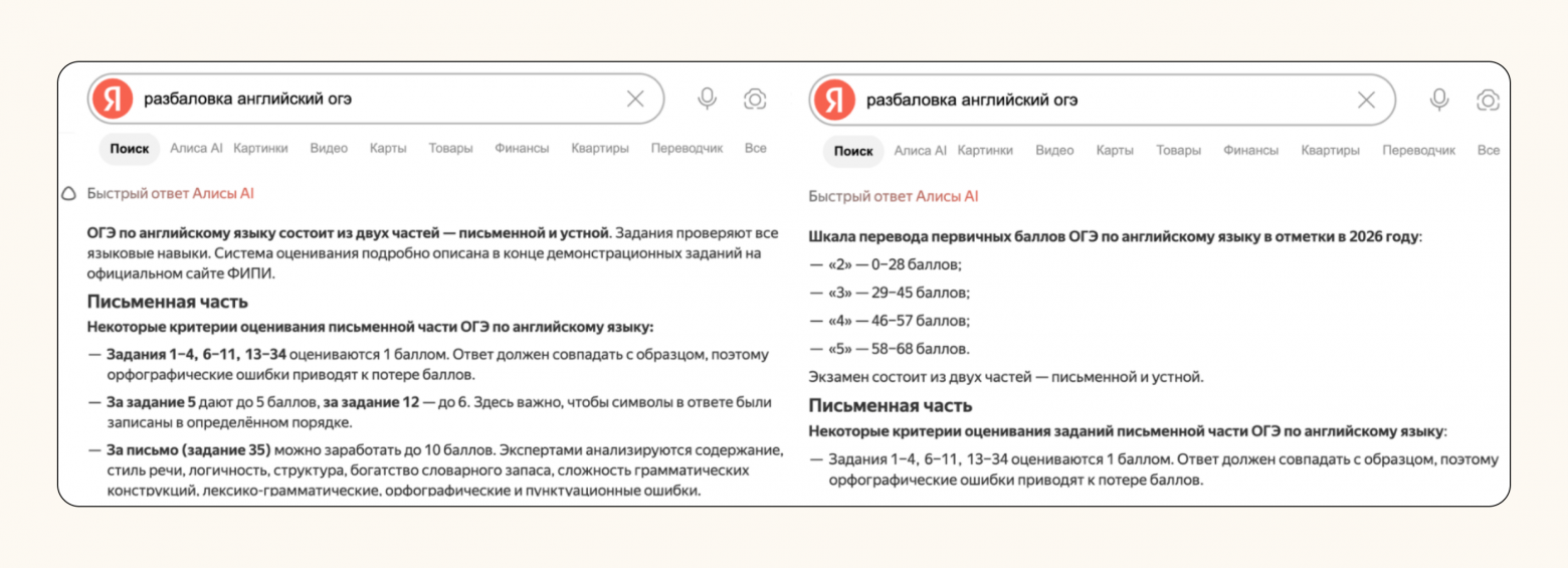 Пример пары ответов, которые сильно отличаются по реворду профицита